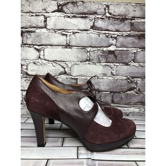 Clarks Artisan Purple Suede Leather Lace Up MaryJane Heels Women’s Sz 9M US/40EU - Picture 4 of 16